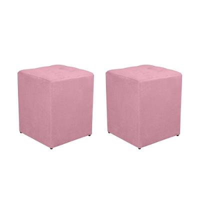 Kit 2 Puff Quadrado Decorativo Suede Cor:rosa