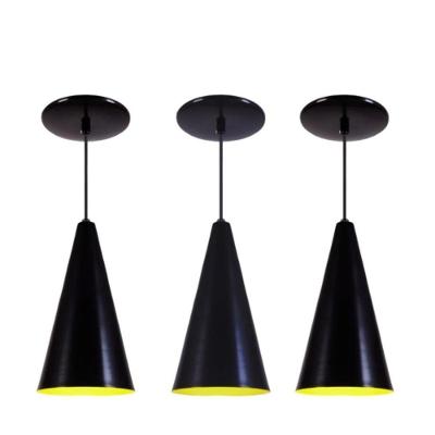 Kit 3 Luminaria Pendente Lustre Aluminio Cone Preto Preto