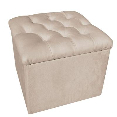 Puff Baú Decorativo 51x51 Suede Bege - Majú Decor