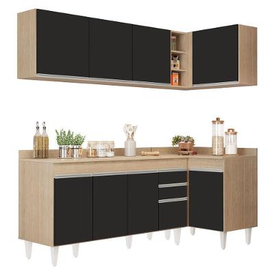 Armário De Cozinha Modulado De Canto Esquerdo 4 Peças Cp50 Balcão Com Tampo Castanho/preto - Lumil