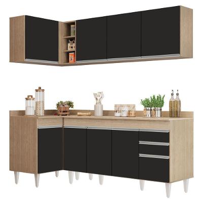 Armário De Cozinha Modulado De Canto Direito 4 Peças Cp41 Balcão Com Tampo Castanho/preto - Lumil