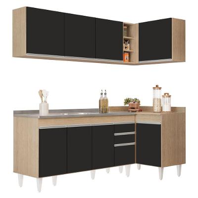 Armário De Cozinha Modulado De Canto Esquerdo 4 Peças Cp51 Com Pia Inox Castanho-preto - Lumil