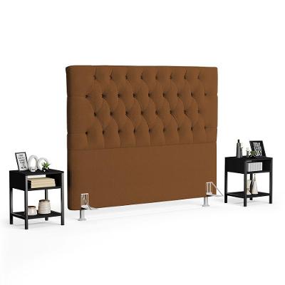Cabeceira Casal King 195cm Cristal Bouclê Telha E 2 Mesas Laterais Plaza Lc1 Preto