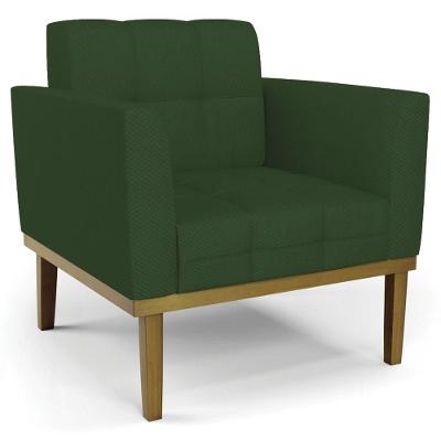 Poltrona Decorativa Base Madeira Castanho Ana Veludo Luxo Verde