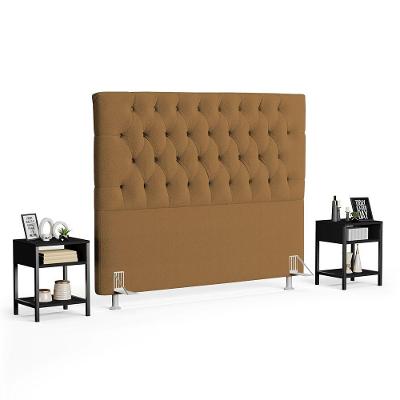 Cabeceira Casal Queen 160cm Cristal Bouclê Mostarda E 2 Mesas Laterais Plaza Lc1 Preto