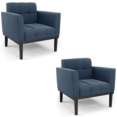 Poltrona Base Madeira Preto Kit 2 Ana Suede Azul Marinho