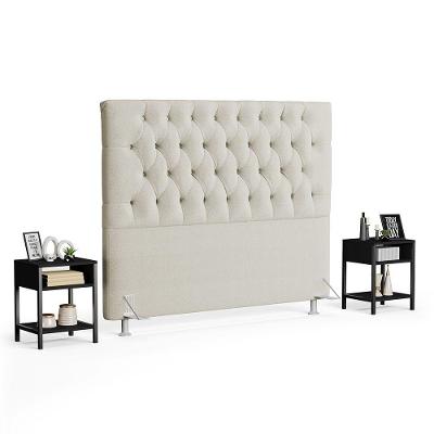 Cabeceira Casal Queen 160cm Cristal Bouclê Bege E 2 Mesas Laterais Plaza Lc1 Preto