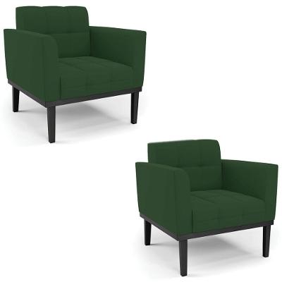 Poltrona Base Madeira Preto Kit 2 Ana Veludo Verde