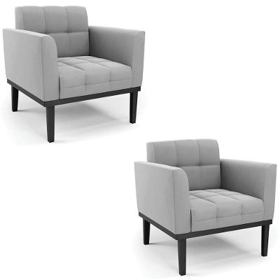 Poltrona Base Madeira Preto Kit 2 Ana Suede Cinza