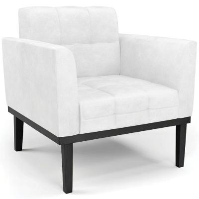 Poltrona Decorativa Base Madeira Preto Ana Sintético Pu Branco