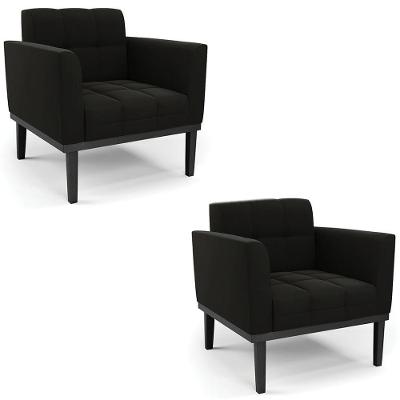 Poltrona Base Madeira Preto Kit 2 Ana Suede Preto