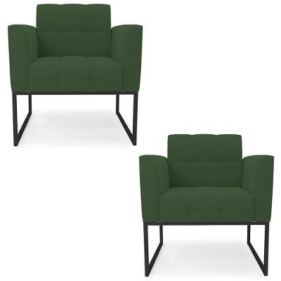Poltrona Base Industrial Preto Kit 2 Ana Veludo Verde