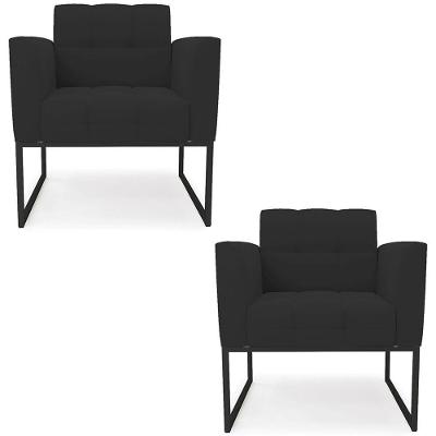 Poltrona Base Industrial Preto Kit 2 Ana Veludo Preto