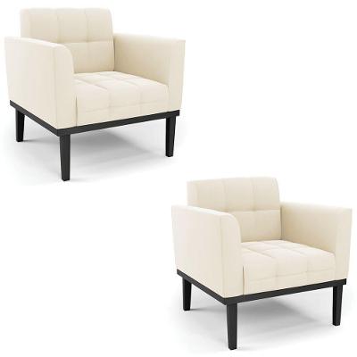 Poltrona Base Madeira Preto Kit 2 Ana Veludo Bege