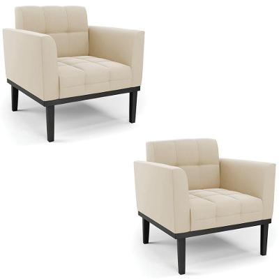 Poltrona Base Madeira Preto Kit 2 Ana Suede Bege