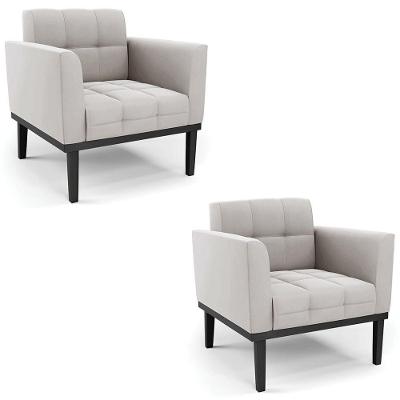 Poltrona Base Madeira Preto Kit 2 Ana Veludo Cinza
