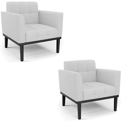 Poltrona Base Madeira Preto Kit 2 Ana Linho Cinza