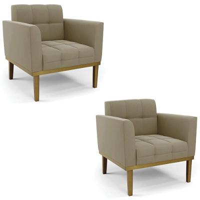 Poltrona Base Madeira Castanho Kit 2 Ana Suede Marrom Rt