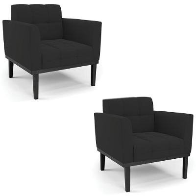 Poltrona Base Madeira Preto Kit 2 Ana Veludo Preto