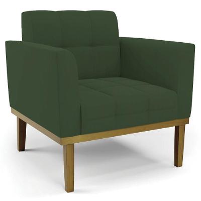 Poltrona Decorativa Base Madeira Castanho Ana Veludo Verde