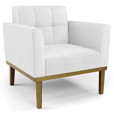 Poltrona Decorativa Base Madeira Castanho Ana Sintético Branco
