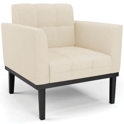 Poltrona Decorativa Base Madeira Preto Ana Linho Bege