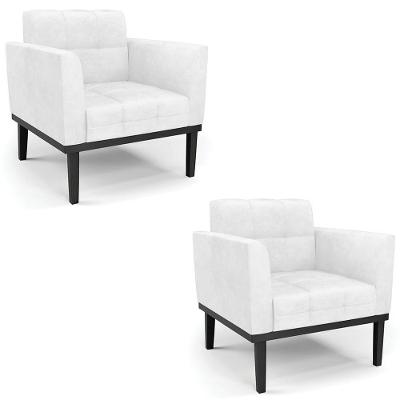 Poltrona Base Madeira Preto Kit 2 Ana Sintético Pu Branco
