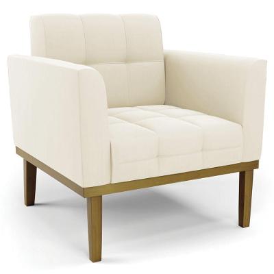 Poltrona Decorativa Base Madeira Castanho Ana Veludo Bege