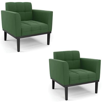 Poltrona Base Madeira Preto Kit 2 Ana Suede Verde