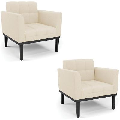Poltrona Base Madeira Preto Kit 2 Ana Linho Bege