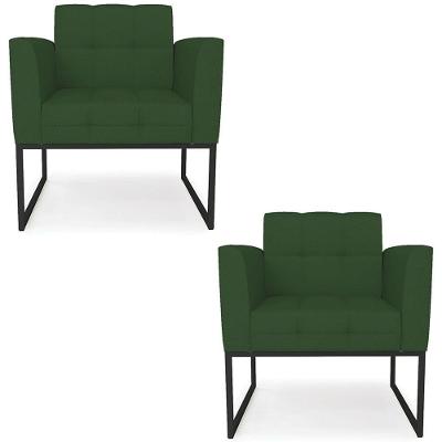 Poltrona Base Industrial Preto Kit 2 Ana Veludo Luxo Verde