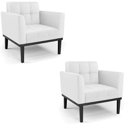 Poltrona Base Madeira Preto Kit 2 Ana Sintético Branco
