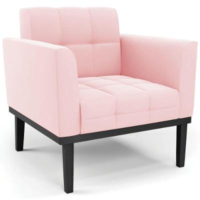 Poltrona Decorativa Base Madeira Preto Ana Suede Rosa Bebê