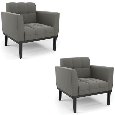 Poltrona Base Madeira Preto Kit 2 Ana Suede Grafite