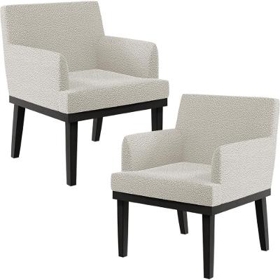 Kit 02 Poltronas Decorativas Sala De Estar Base Preto Beatriz W01 Bouclê Creme - Lyam Decor