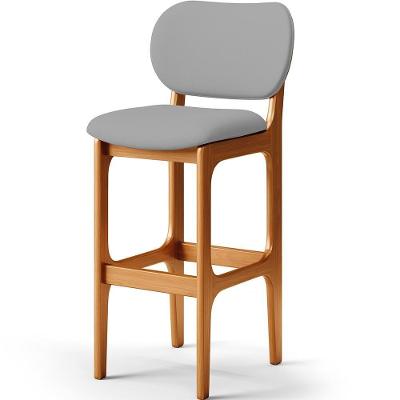 Banqueta Alta Bar Cozinha Sala Jantar Fixa Betta L02 Imbuia Corano Cinza - Lyam Decor