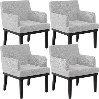 Kit 04 Poltronas Decorativas Sala De Estar Base Preto Beatriz W01 Bouclê Cinza - Lyam Decor