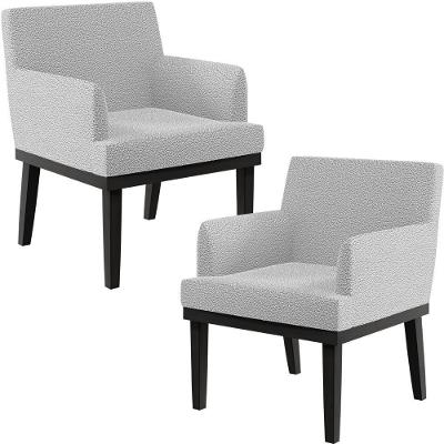 Kit 02 Poltronas Decorativas Sala De Estar Base Preto Beatriz W01 Bouclê Cinza - Lyam Decor
