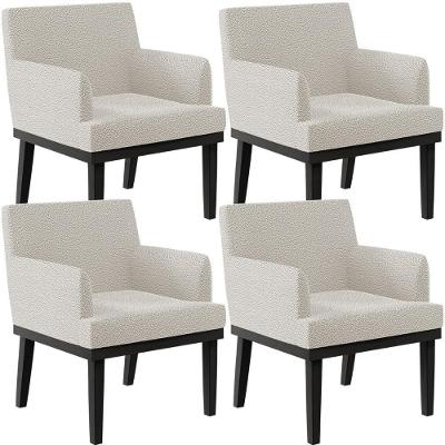 Kit 04 Poltronas Decorativas Sala De Estar Base Preto Beatriz W01 Bouclê Creme - Lyam Decor
