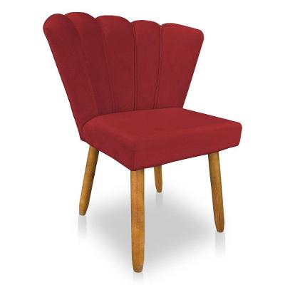 Cadeira Poltrona Flor Veludo Pés Palito Castanho Vermelho