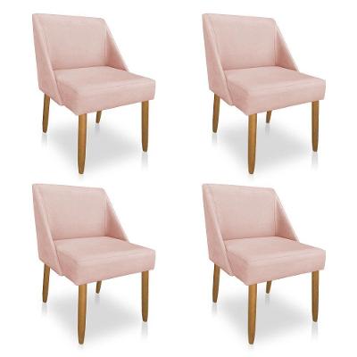 Kit 04 Cadeiras Poltrona Juliana Suede Pés Palito Castanho Rosa Bebê