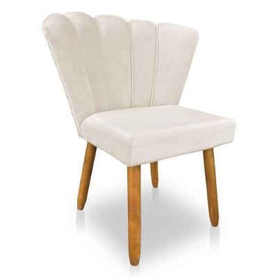 Cadeira Poltrona Flor Veludo Pés Palito Castanho Bege
