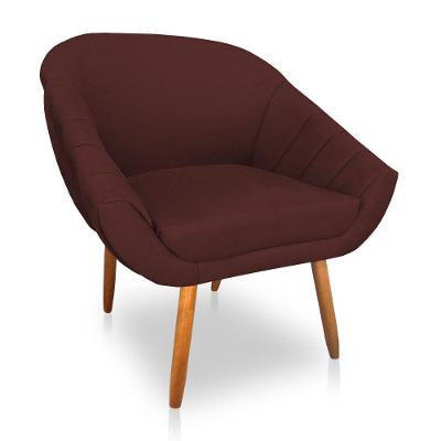 Poltrona Bianca Suede Pés Palito Castanho Marsala