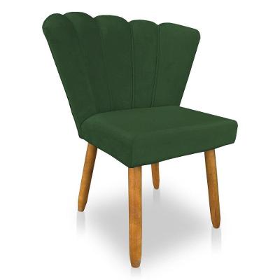Cadeira Poltrona Flor Veludo Pés Palito Castanho Verde
