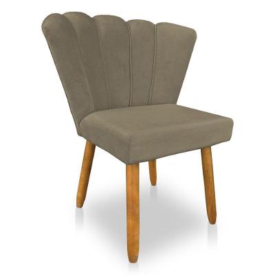 Cadeira Poltrona Flor Veludo Pés Palito Castanho Capuccino