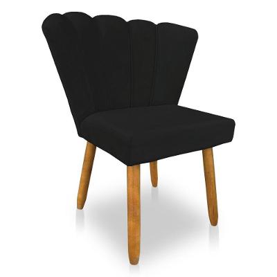 Cadeira Poltrona Flor Veludo Pés Palito Castanho Preto