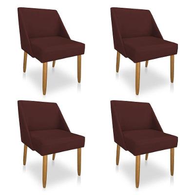 Kit 04 Cadeiras Poltrona Juliana Suede Pés Palito Castanho Marsala
