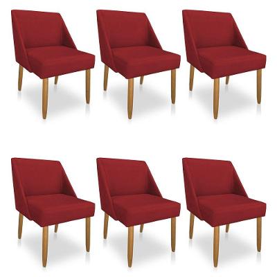 Kit 06 Cadeiras Poltrona Juliana Suede Pés Palito Castanho Vermelho
