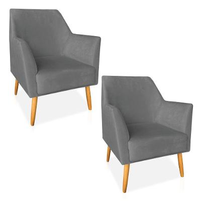 Kit 02 Poltronas Decorativa Julia Veludo Pés Palito Castanho Grafite