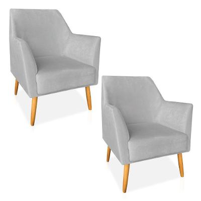 Kit 02 Poltronas Decorativa Julia Veludo Pés Palito Castanho Cinza